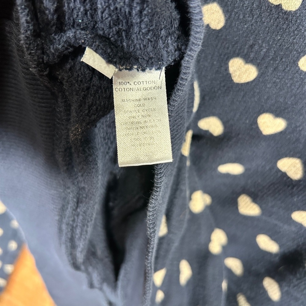LOFT Navy Blue 100% Cotton Heart Print Raglan Sweatshirt Pullover Top Medium M - Picture 5 of 6